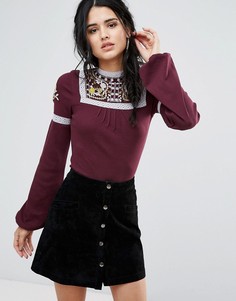 Топ с длинными рукавами и вышивкой Free People Cozy On Up - Фиолетовый
