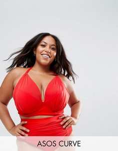 Поддерживающий танкини-топ с халтером и драпировкой ASOS CURVE - Красный