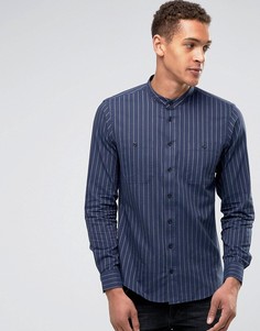 Рубашка классического кроя в тонкую полоску с воротником на пуговицах Casual Friday - Темно-синий