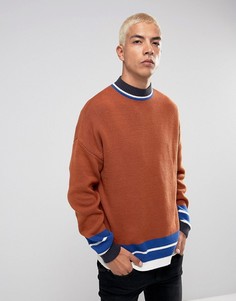 Длинный джемпер колор блок с отделкой в спортивном стиле ASOS - Коричневый