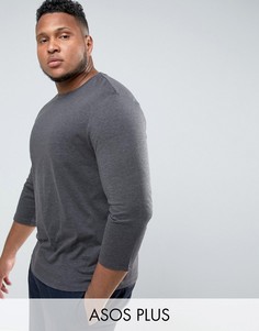 Серая футболка с рукавами 3/4 ASOS PLUS - Серый