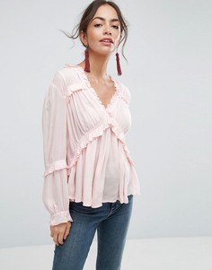 Повседневная блузка из жатой ткани ASOS - Розовый
