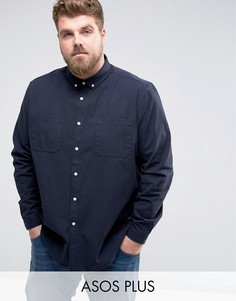 Темно-синяя хлопковая рубашка навыпуск ASOS PLUS - Темно-синий
