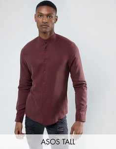 Бордовая рубашка классического кроя с воротом на пуговице ASOS TALL - Красный