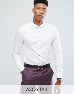 Облегающая атласная рубашка с контрастными пуговицами ASOS TALL - Белый