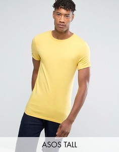 Обтягивающая футболка с отворотами на рукавах ASOS TALL - Желтый