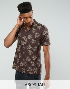 Рубашка из вискозы с принтом листьев и отложным воротником ASOS TALL - Красный
