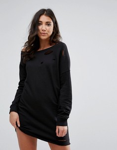Свободное платье-свитер с рваной отделкой Missguided - Черный