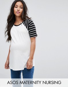 Футболка с рукавами реглан в полоску ASOS Maternity NURSING - Белый