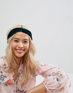 Бархатная повязка на голову с узелком ASOS - Синий