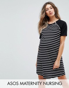 Платье в полоску с рукавами реглан ASOS Maternity NURSING - Черный