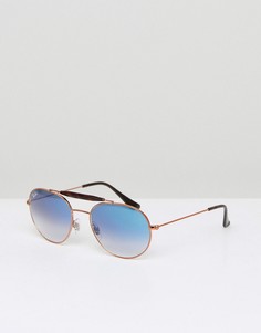Круглые очки-авиаторы с синими стеклами Ray-Ban 0RB3540 - Золотой