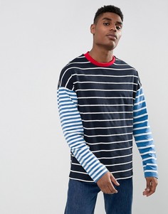 Свободный контрастный лонгслив в полоску ASOS - Темно-синий