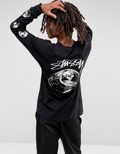 Черный лонгслив с принтом на спине Stussy - Черный