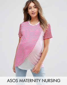 Розовая полосатая футболка с запахом ASOS Maternity NURSING - Розовый