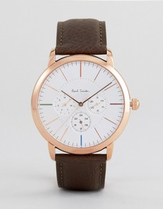 Часы с кожаным коричневым ремешком и хронографом Paul Smith P10112 MA - Коричневый