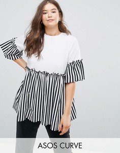 Топ с полосатыми вставками и оборками ASOS CURVE - Мульти