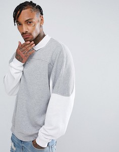 Оверсайз-свитшот в стиле регби со вставками ASOS - Серый