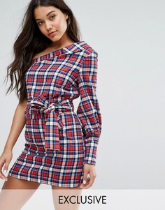 Платье в клетку на одно плечо с оборками Missguided - Мульти