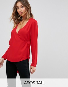 Топ с асимметричным краем и запахом ASOS TALL - Красный