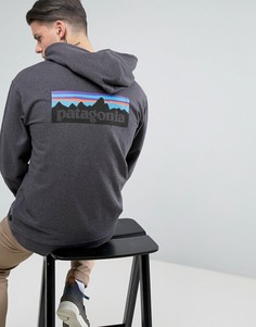 Черный меланжевый худи на молнии с логотипом на спине Patagonia P-6 - Черный