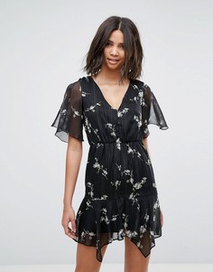 Чайное платье с цветочным принтом Miss Selfridge - Серебряный