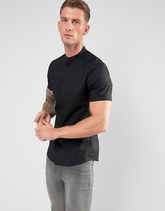 Черная рубашка скинни с воротником на пуговицах и короткими рукавами ASOS - Черный