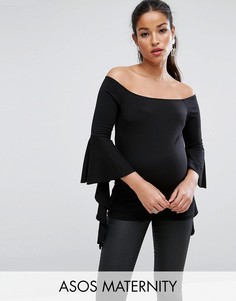 Топ с открытыми плечами и оборками ASOS Maternity - Черный