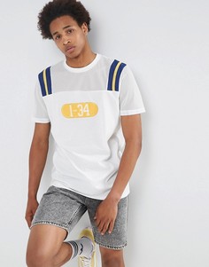 Длинная футболка с сетчатой вставкой и махровым номером ASOS - Белый