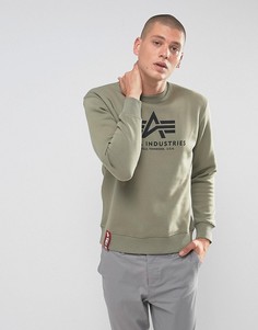 Свитшот оливкового цвета с круглым вырезом и логотипом Alpha Industries - Зеленый