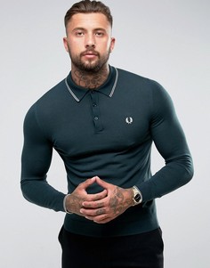 Зеленая футболка-поло с длинными рукавами Fred Perry - Зеленый