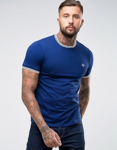 Синяя узкая футболка с кантом Fred Perry - Синий