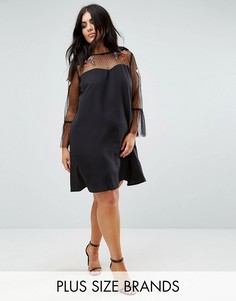 Платье с вырезом сердечком и сеткой с вышивкой Boohoo Plus - Черный