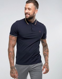 Поло слим темно-синего цвета с 2-цветной окантовкой Fred Perry - Темно-синий