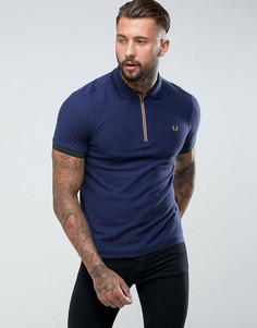 Темно-синее поло узкого кроя из вафельного трикотажа с молнией Fred Perry - Темно-синий
