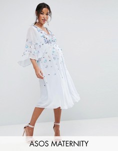 Платье-кимоно миди с отделкой ASOS Maternity - Синий