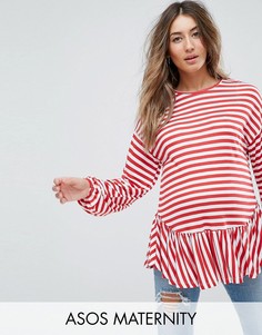 Свободный полосатый топ с пышными рукавами ASOS Maternity - Красный