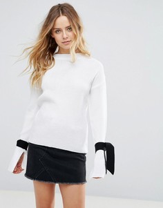 Топ в рубчик с завышенной талией и лентами Glamorous - Белый