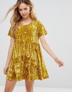 Свободное платье из мятого бархата Glamorous - Желтый