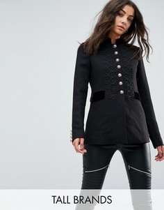 Приталенный блейзер в стиле милитари с металлической отделкой Glamorous Tall - Черный