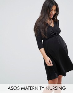 Короткое приталенное платье для беременных с запахом ASOS Maternity - Черный