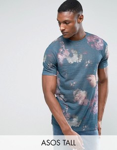Длинная футболка с цветочным принтом ASOS TALL - Розовый