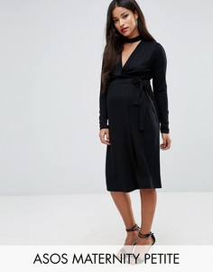 Платье с запахом и лентой вокруг шеи ASOS Maternity PETITE NURSING - Черный