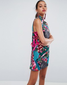 Платье мини с высоким воротом, принтом и завязками по бокам ASOS - Мульти