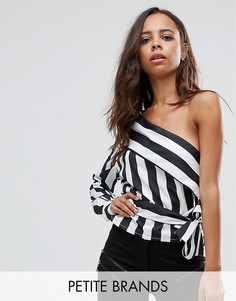 Блузка на одно плечо в широкую полоску с поясом Missguided Petite - Мульти