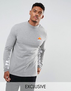 Серый обтягивающий лонгслив с принтом на рукавах Ellesse - Серый