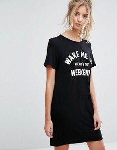 Ночная рубашка с надписью Boohoo - Черный