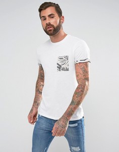 Белая футболка с принтом листьев на кармане New Look - Белый