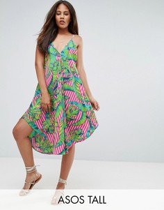 Пляжное платье в полоску на бретельках с принтом ASOS TALL - Мульти