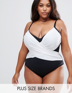 Поддерживающий слитный купальник с запахом ASOS CURVE - Фиолетовый